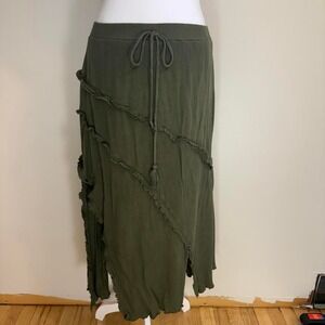 Earthy Green Ruffle Midi Skirt Sz M Fairy Grunge Whimsigoth Boho Hippie